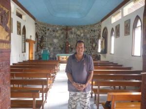 Holler the driver in red roofed church- notice the lovely painted sky ceiling
