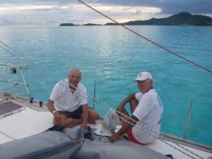 Engineering department trying to fix a leak in the dinghy.