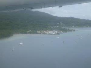 Approach to the airport showing Raiatea carenage where we left Baringo 