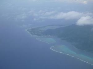 flight to Raiatea passing over Moorea showing Cooks bay