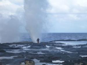blowhole with coconut in the air somewhere!